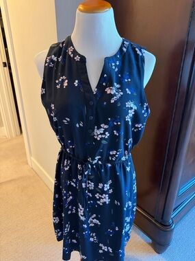41 Hawthorn Navy Dress with Blue and Pink Floral Print